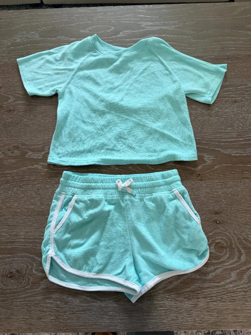 Girls 90 Degree by Reflex teal terry cloth outfit shirt shorts size large 12